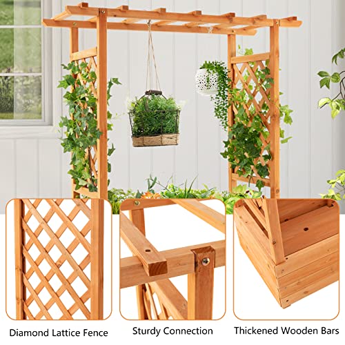 Raised Garden Bed with Arch Trellis Wood Planter Box K124