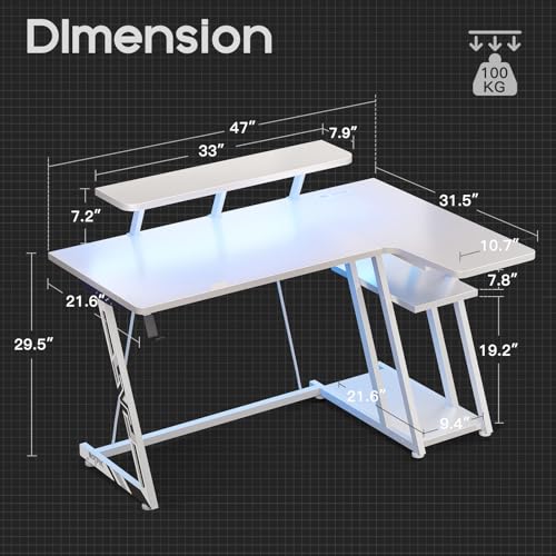 Black 55 Inch L Shaped Gaming Desk with LED Lights B42601