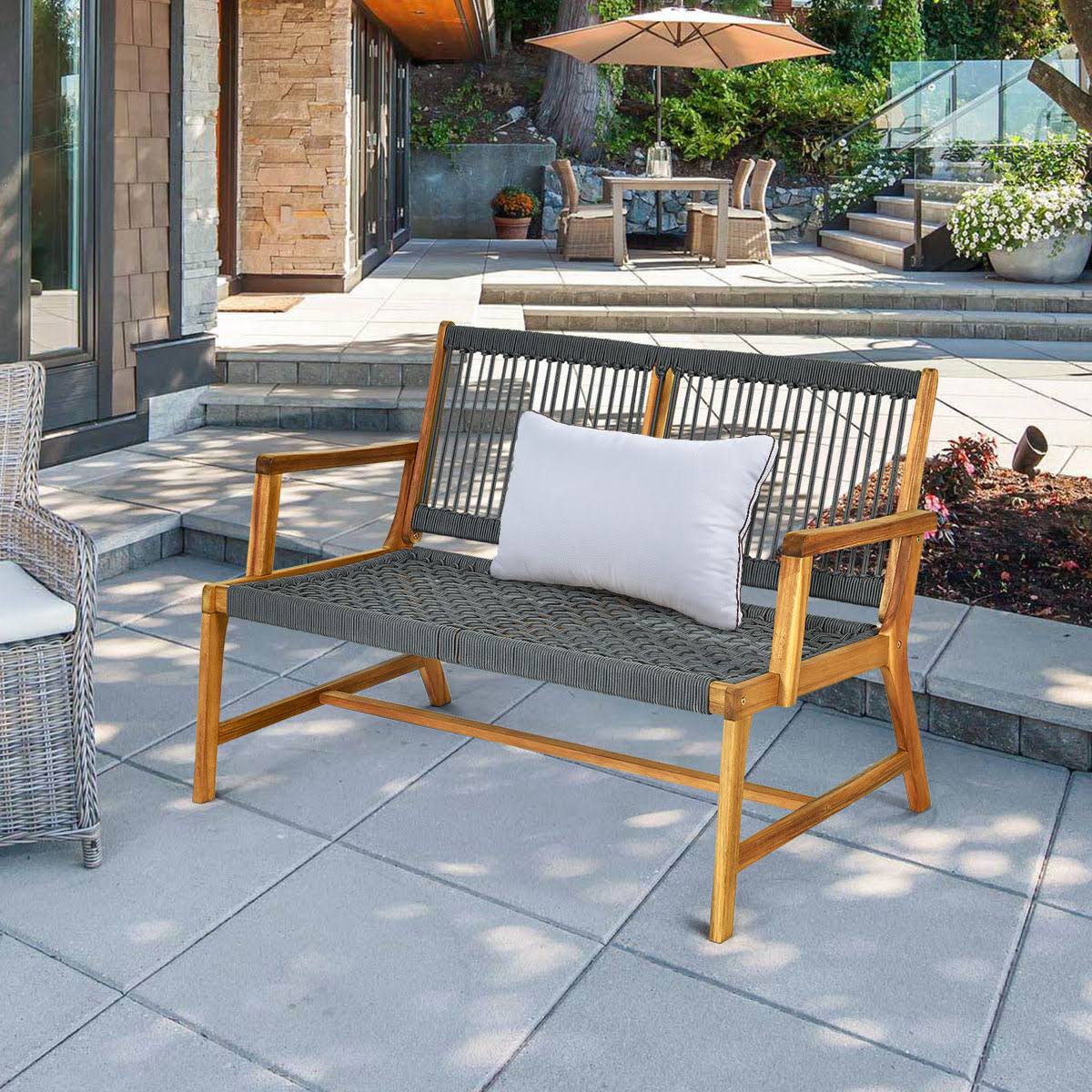 Grey Acacia Wood 2-Person Bench O9165