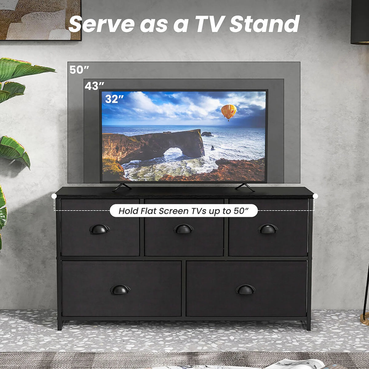 5 Drawer Dresser with Fabric Bins L75097
