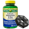 Calcium, Magnesium & Zinc Plus Vitamin D3 Coated Caplets, 250 Count + Weekly Pillbox B23249
