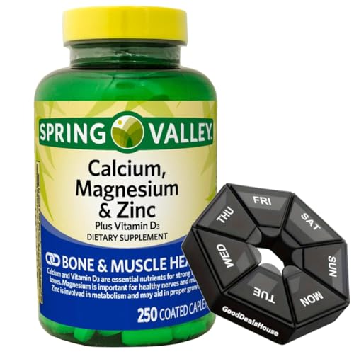 Calcium, Magnesium & Zinc Plus Vitamin D3 Coated Caplets, 250 Count + Weekly Pillbox B23249