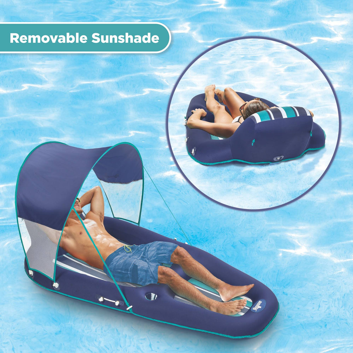 Oversized Inflatable Pool Lounger Float with Sunshade Canopy, Blue C363220