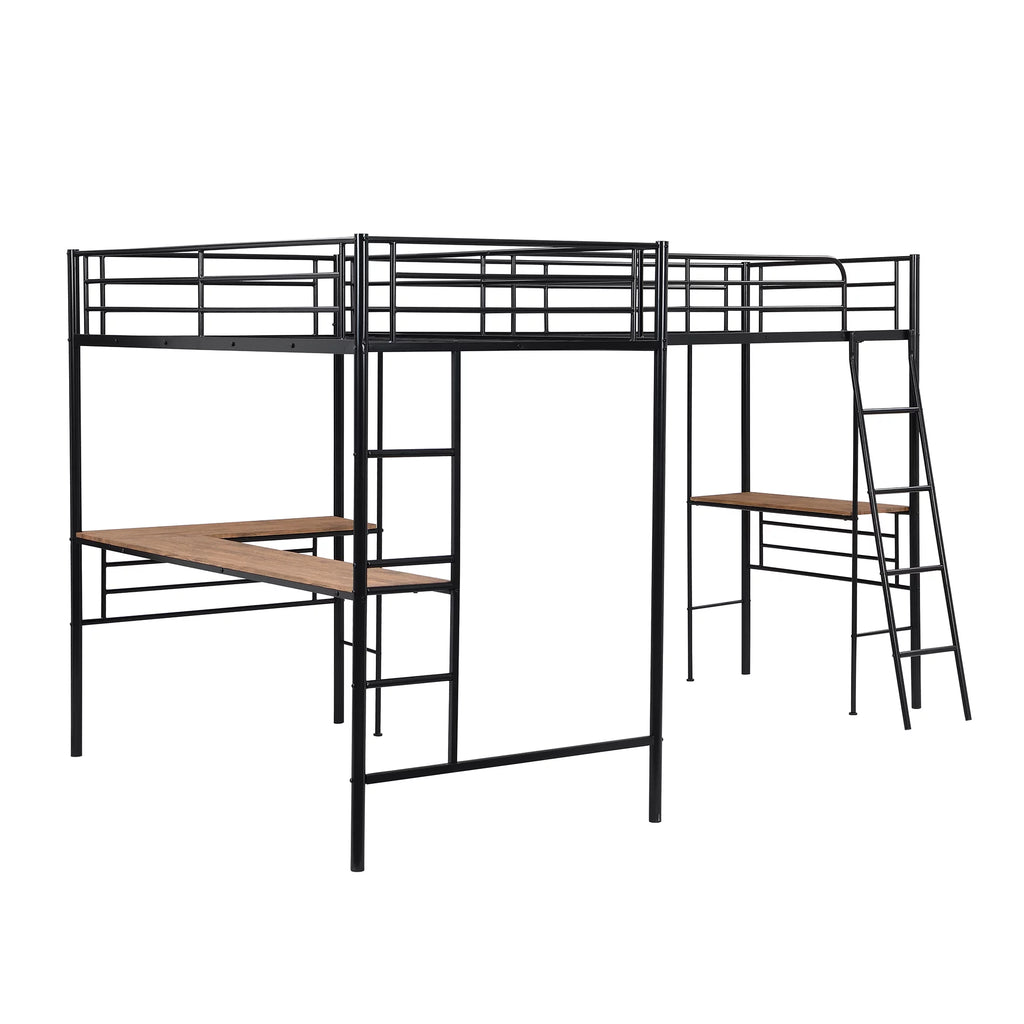 Twin Metal Loft Bed with Desk and Ladders R782