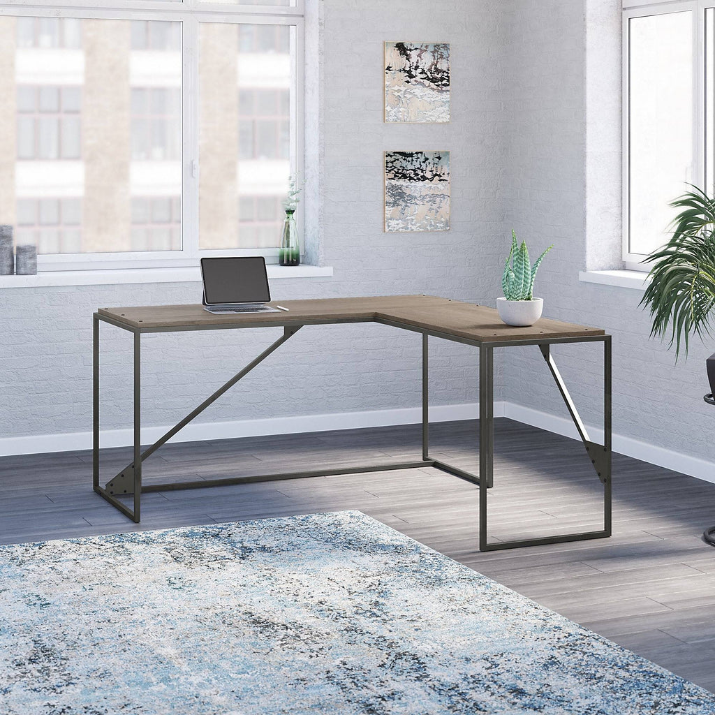 62W L Shaped Industrial Desk in Restored Gray H756924