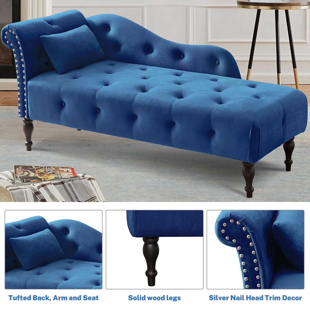Blue Upholstered Chaise with Accent Pillow S3259