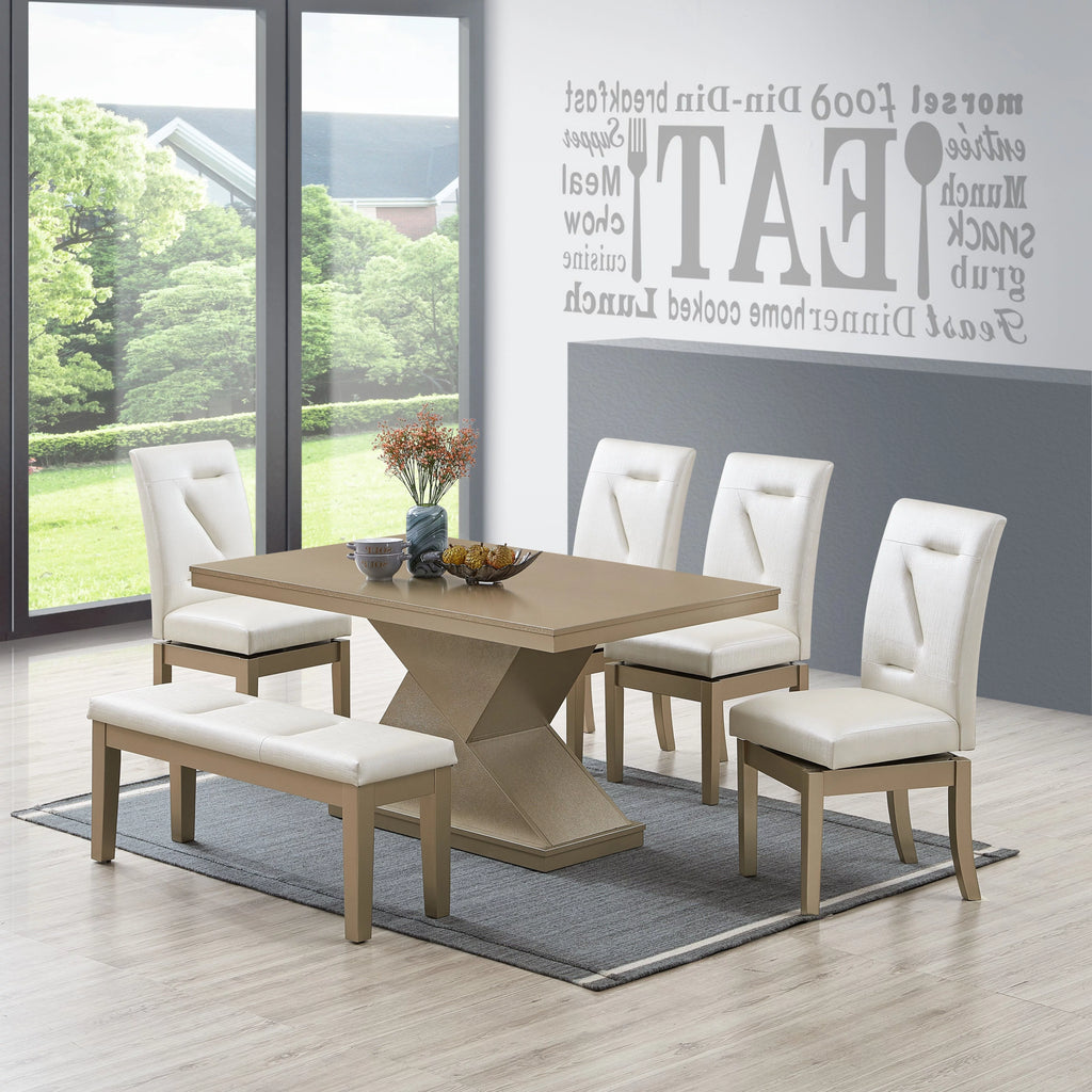 White Vinyl & Gold Wood Swivel Dining Chairs Set of 2 I323873