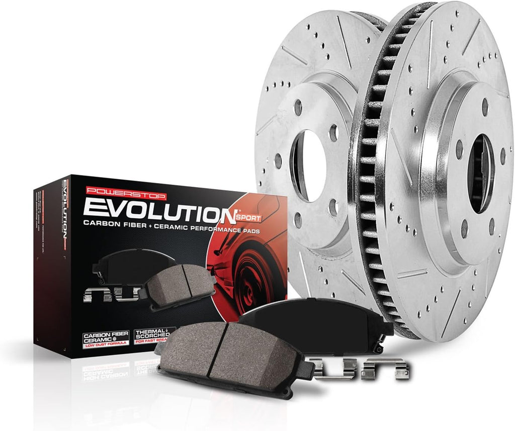 Front Z23 Carbon Fiber Brake Pads with Drilled & Slotted Brake Rotors Kit S727