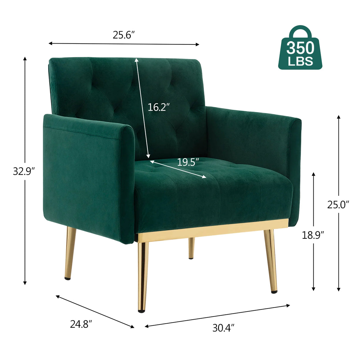 Green Velvet Upholstered Accent Chair with Metal Legs Y689158