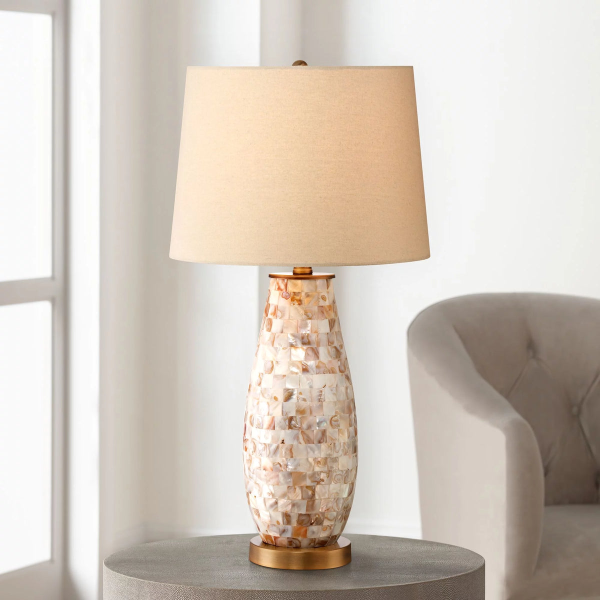 26 1/2" High Mother of Pearl Tile Vase Table Lamp M95179
