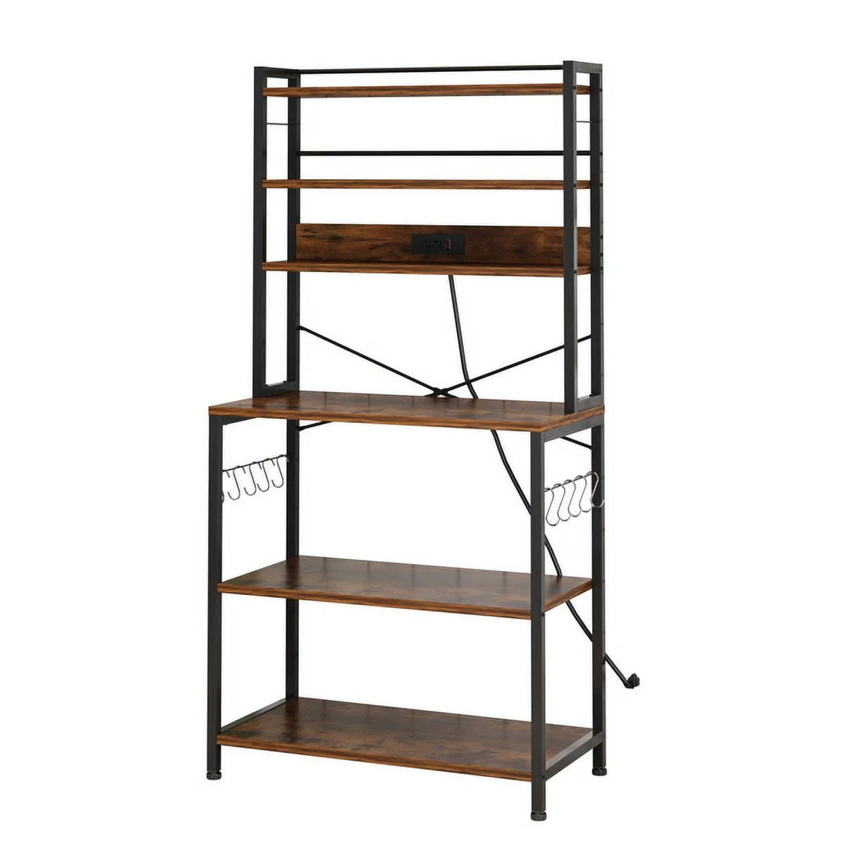 Rustic Brown 6-Tier Bakers Rack with Power Outlets V603194