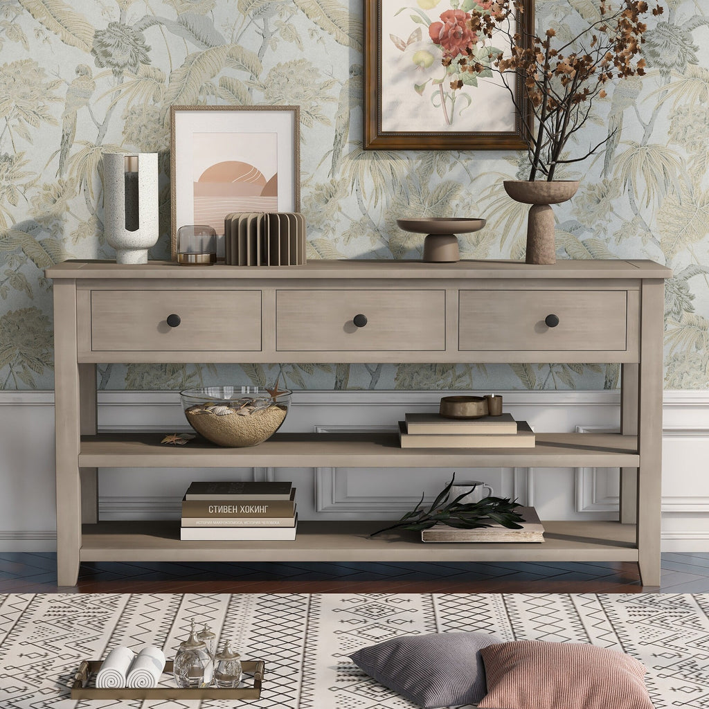 Solid Wood Console Table with Drawers and Shelves U366