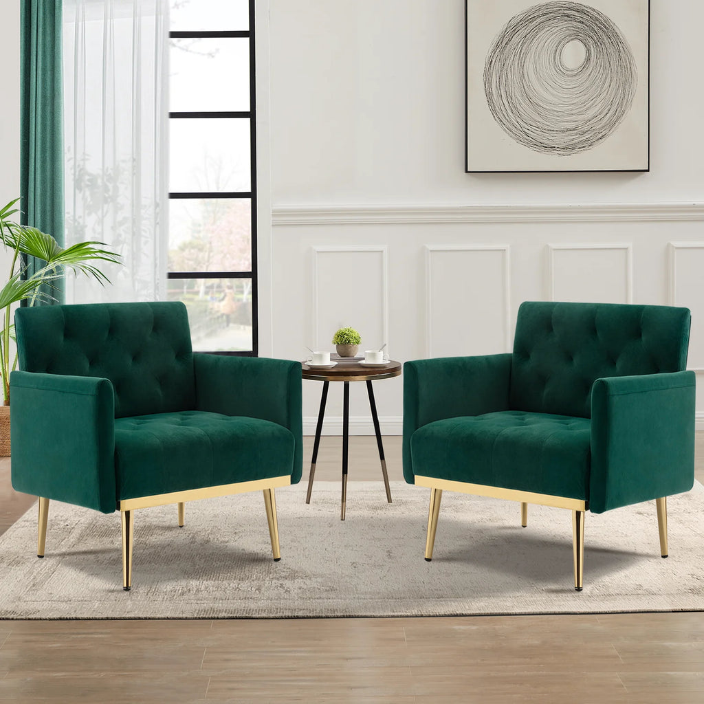 Green Velvet Upholstered Accent Chair with Metal Legs Y689158