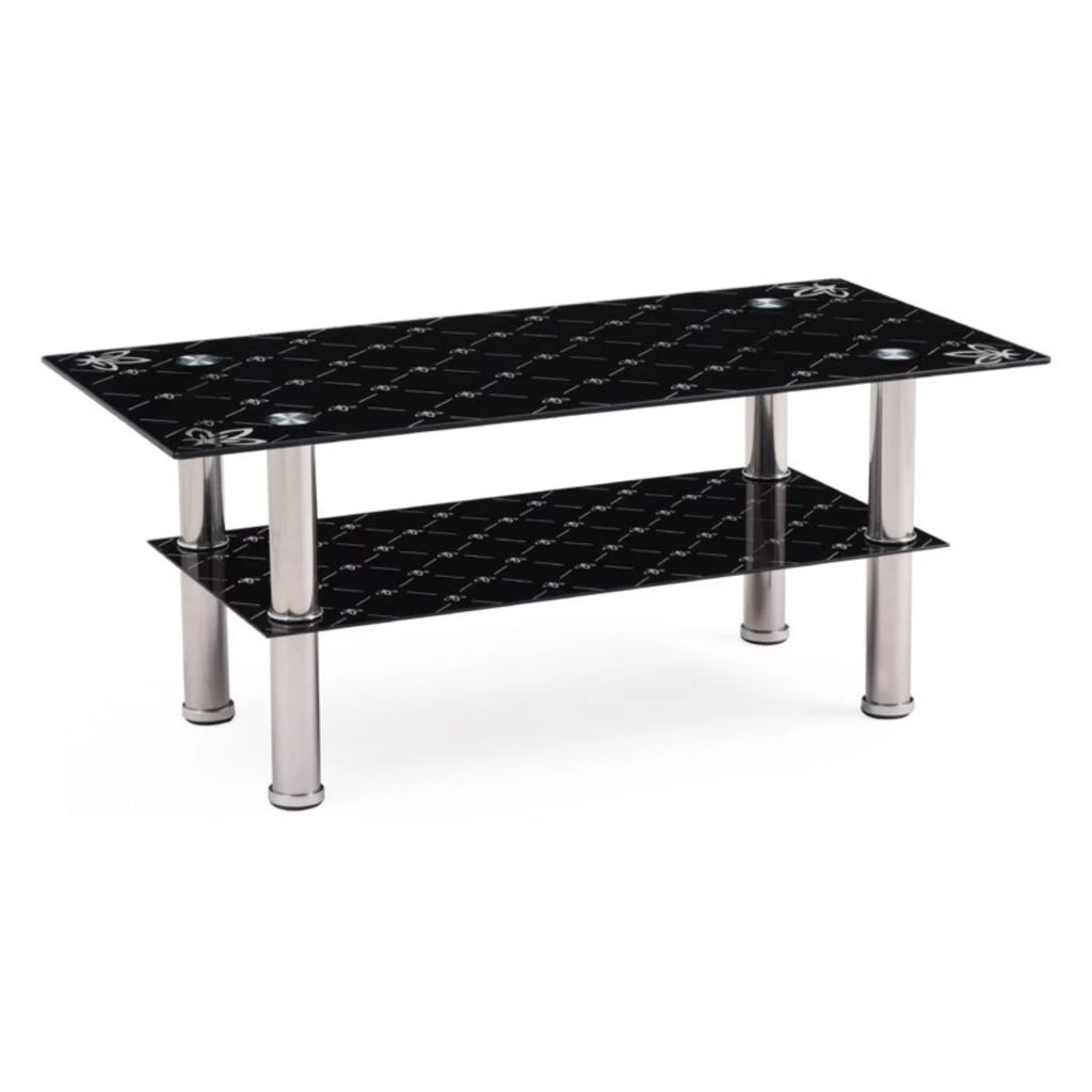 Black Tempered Glass Coffee Table with Stainless Steel Legs G945
