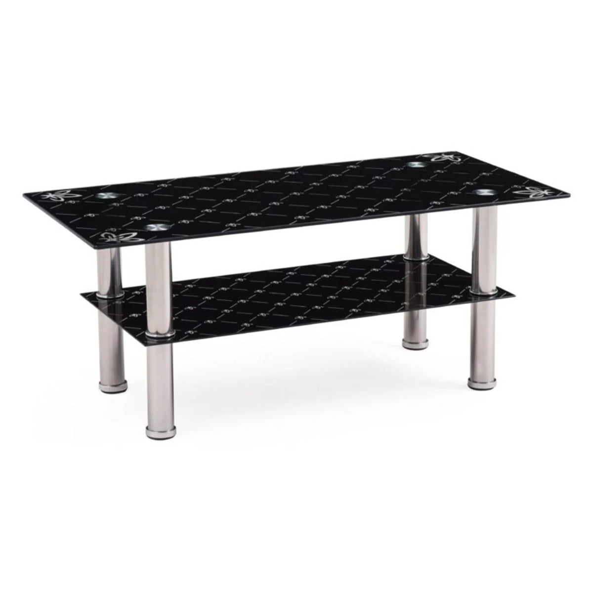 Black Tempered Glass Coffee Table with Stainless Steel Legs G945