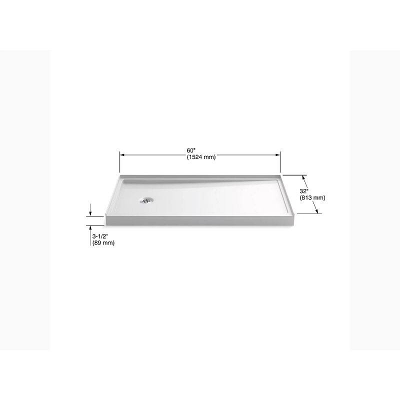 White Single-Threshold Shower Base with Left-Hand Drain K40376