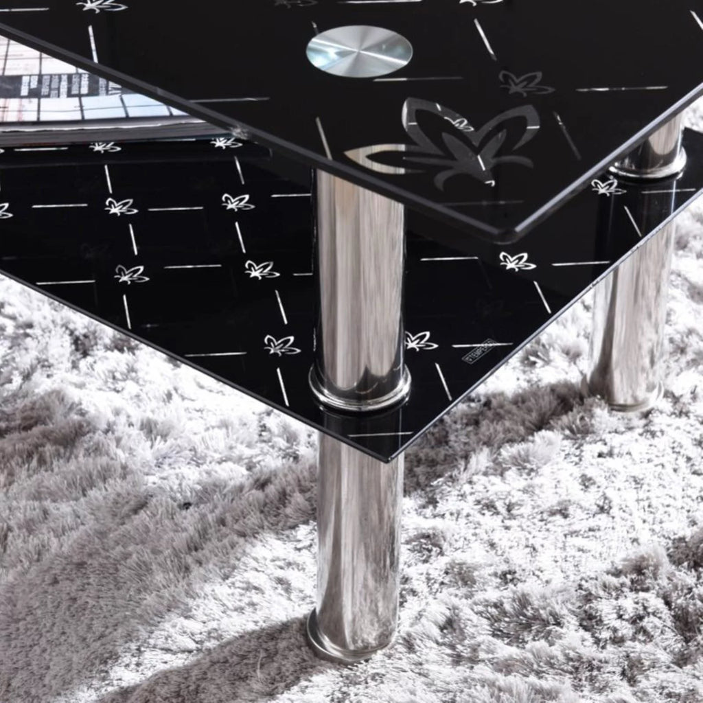 Black Tempered Glass Coffee Table with Stainless Steel Legs G945