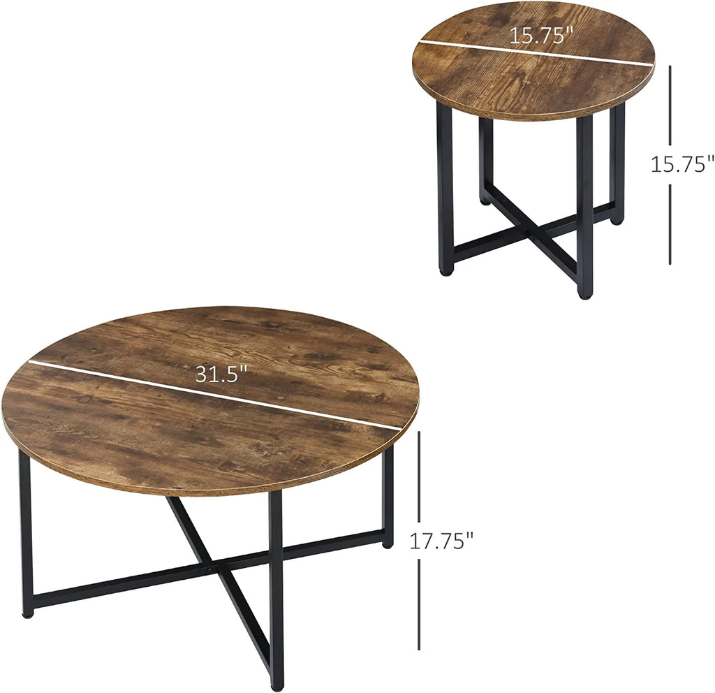 Set of 2 Round Coffee Table with Metal Frame X922015