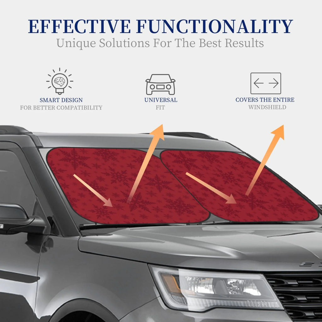 Christmas Red Snowflakes 2 Pack Foldable Car Windshield Sun Shade P955