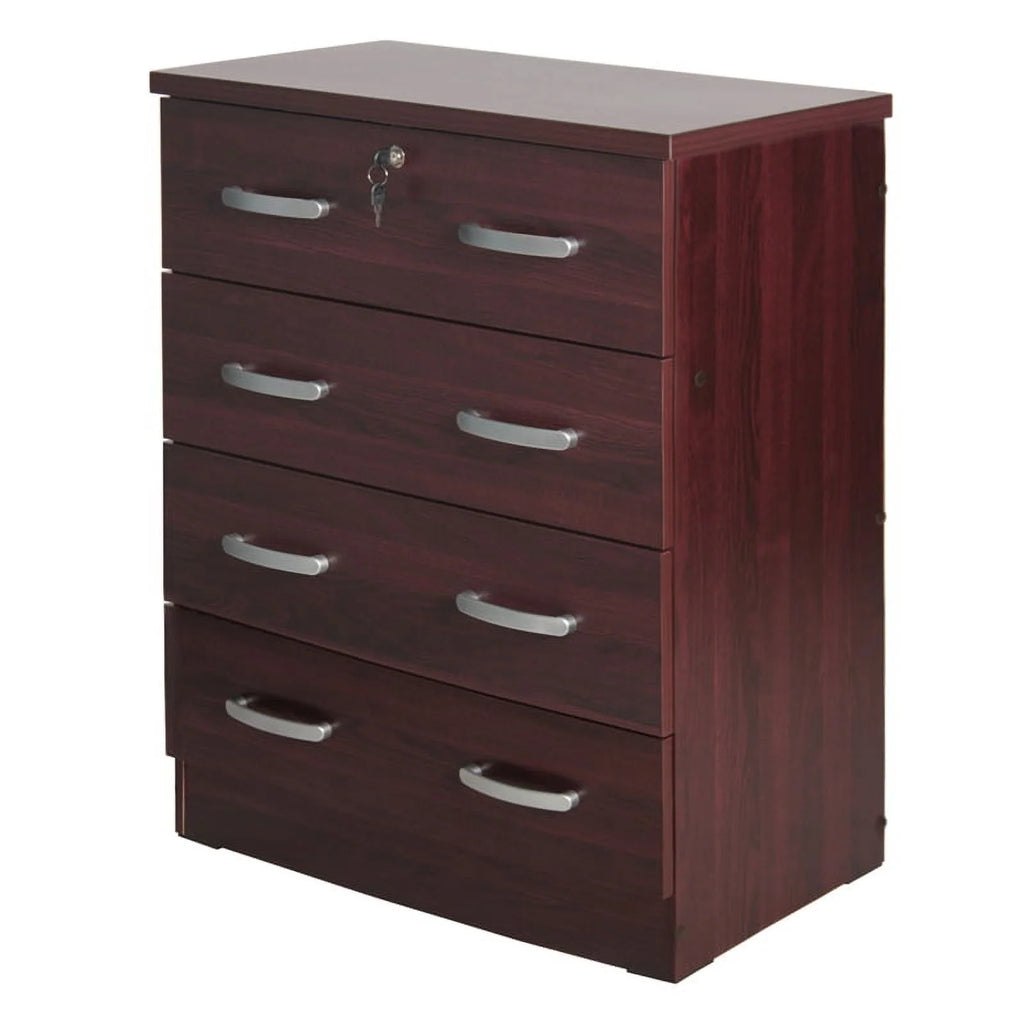 Pine Twin Bed and Dresser with Lock in Mahogany N6799