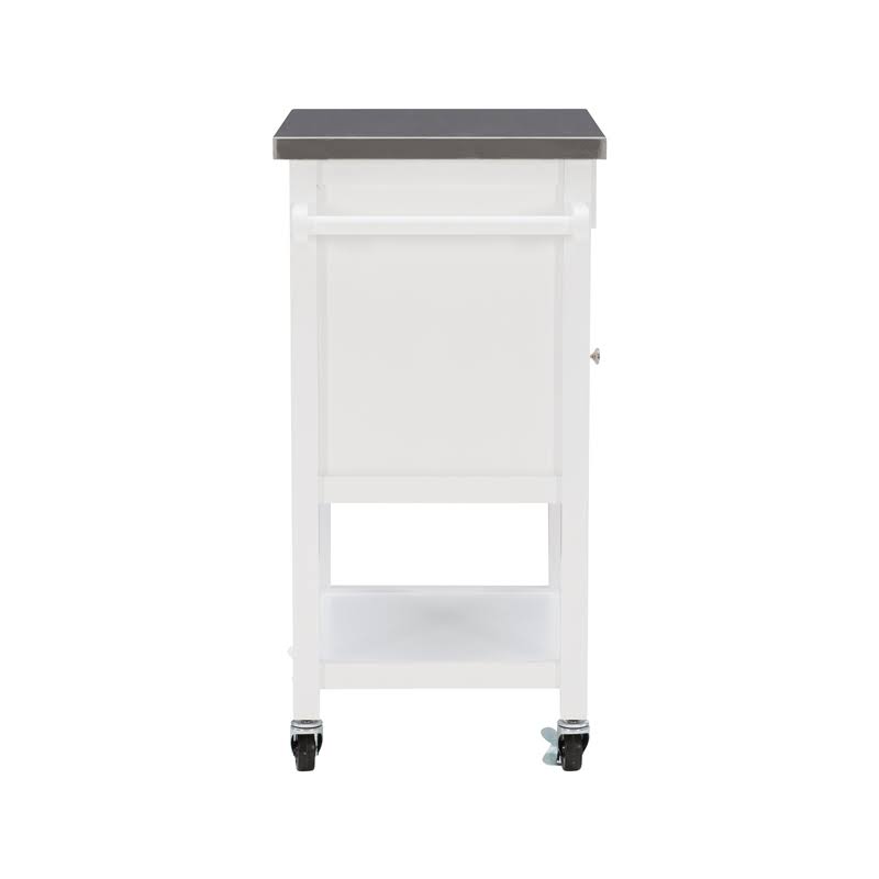 White Wood and Stainless Steel Kitchen Cart S436