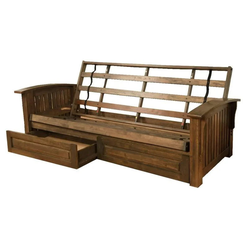 Queen Size Rustic Walnut Wood Storage Futon Frame W560679