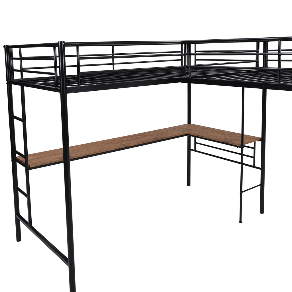 Twin Metal Loft Bed with Desk and Ladders R782
