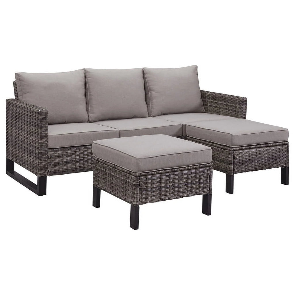 Gray 3 Piece Outdoor Patio Sectional Sofa Set with Cushioned Ottomans H847839