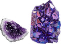 Pack of 2 Natural Amethyst Quartz Crystal Cluster & Purple Titanium Coated Rock Quartz Cluster W333