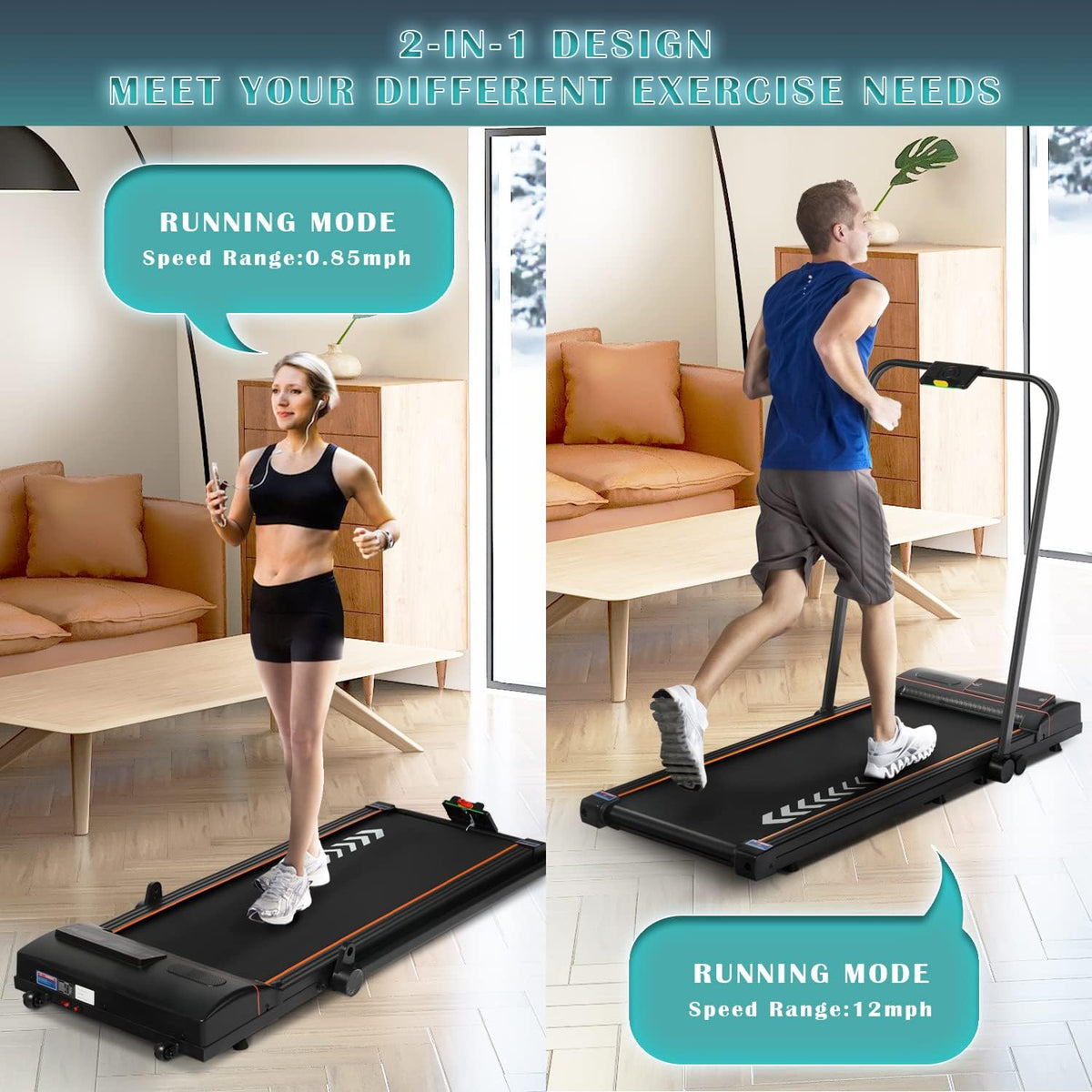 2 in 1 Under Desk Folding Electric Treadmill with LED Display V1865