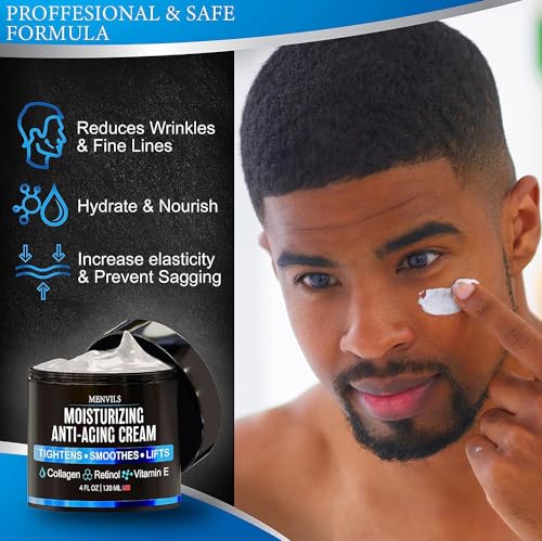 Mens Face Moisturizer Cream with Collagen, Retinol, Vitamins E, Jojoba Oil, 4 oz M9740