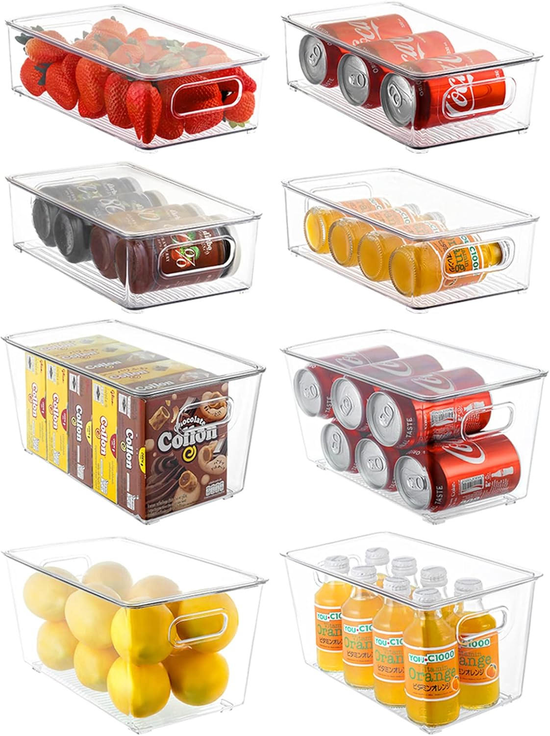 9 Pack Stackable Clear Refrigerator Organizer Bins with Lids D5168
