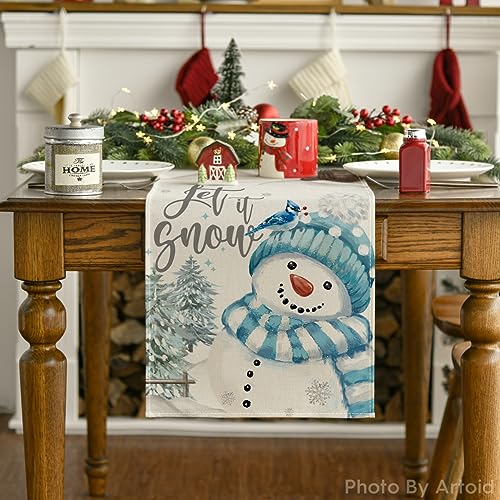 Blue Snowman Christmas Table Runner 13x72 Inch J198804