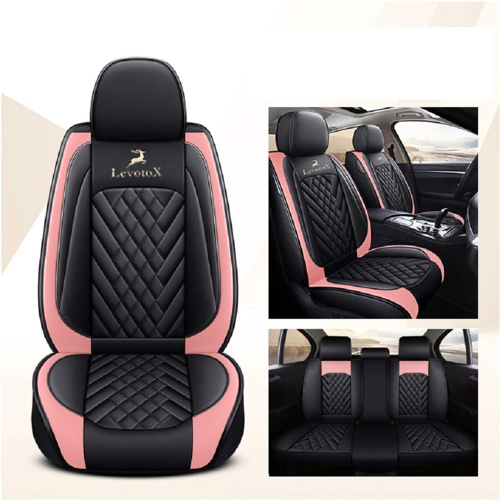 L-Black-Beige Car Seat Covers 5 Seats Full Set B761315