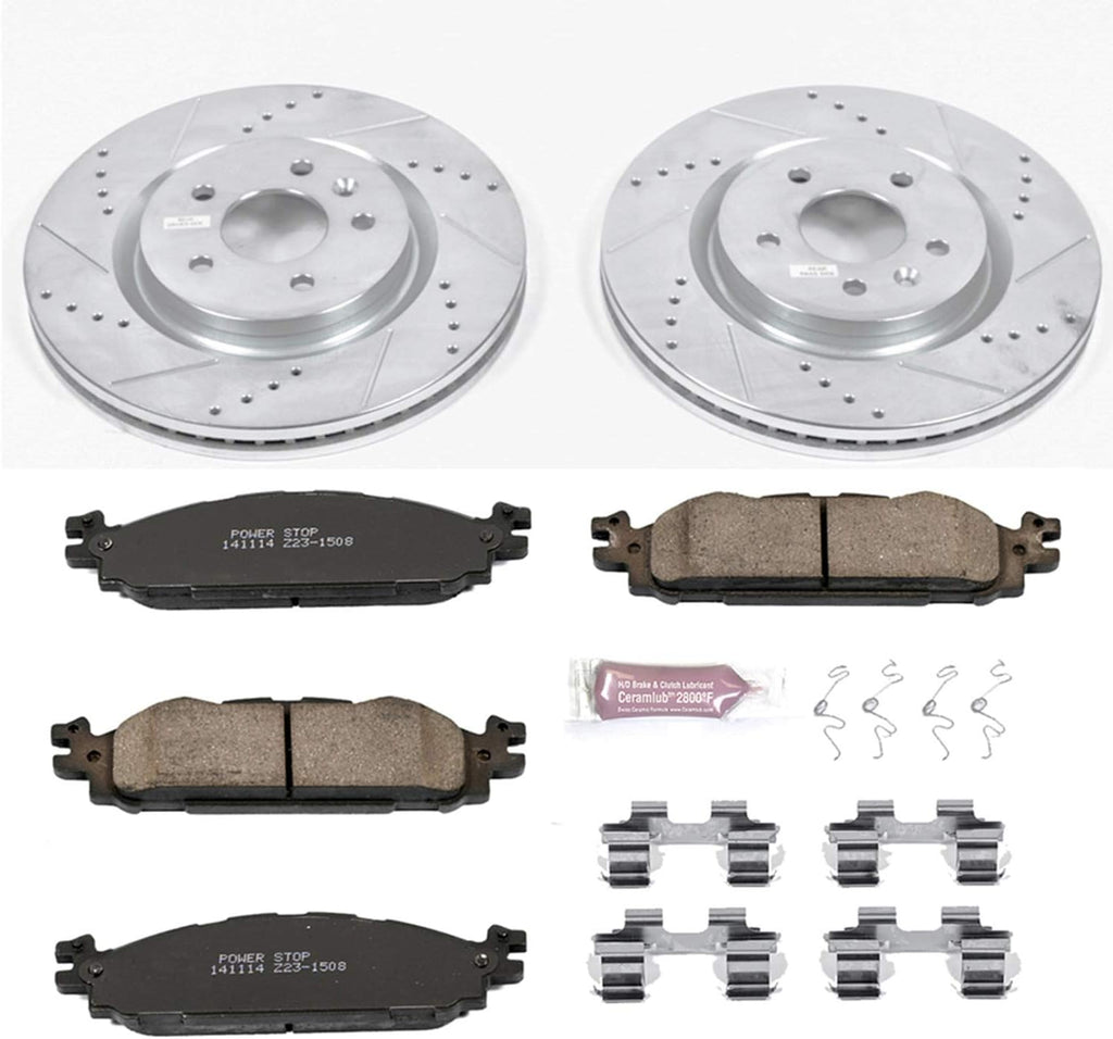 Carbon Fiber Brake Pads with Drilled & Slotted Brake Rotors Kit T122