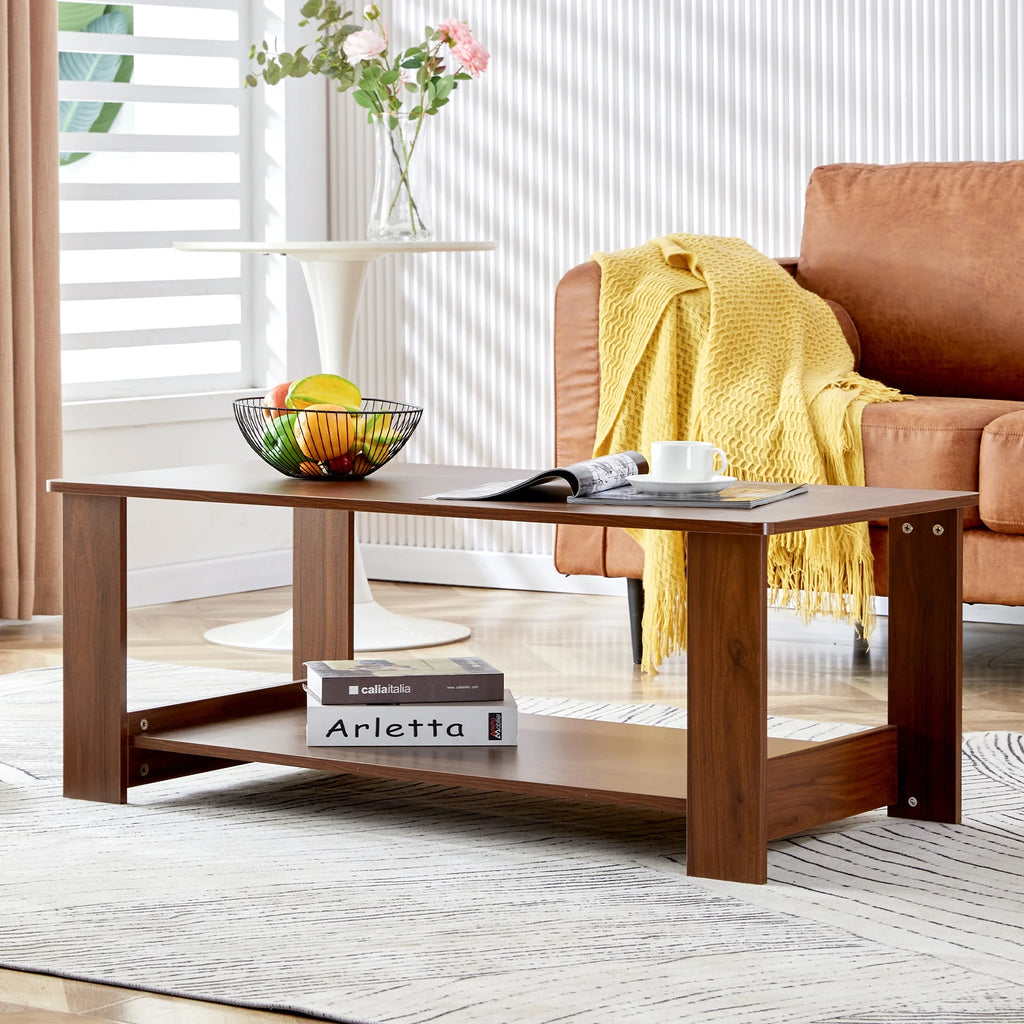 Walnut Textured Double Layered MDF Coffee Table 43.3" x 21.6" x 16.5" U82978