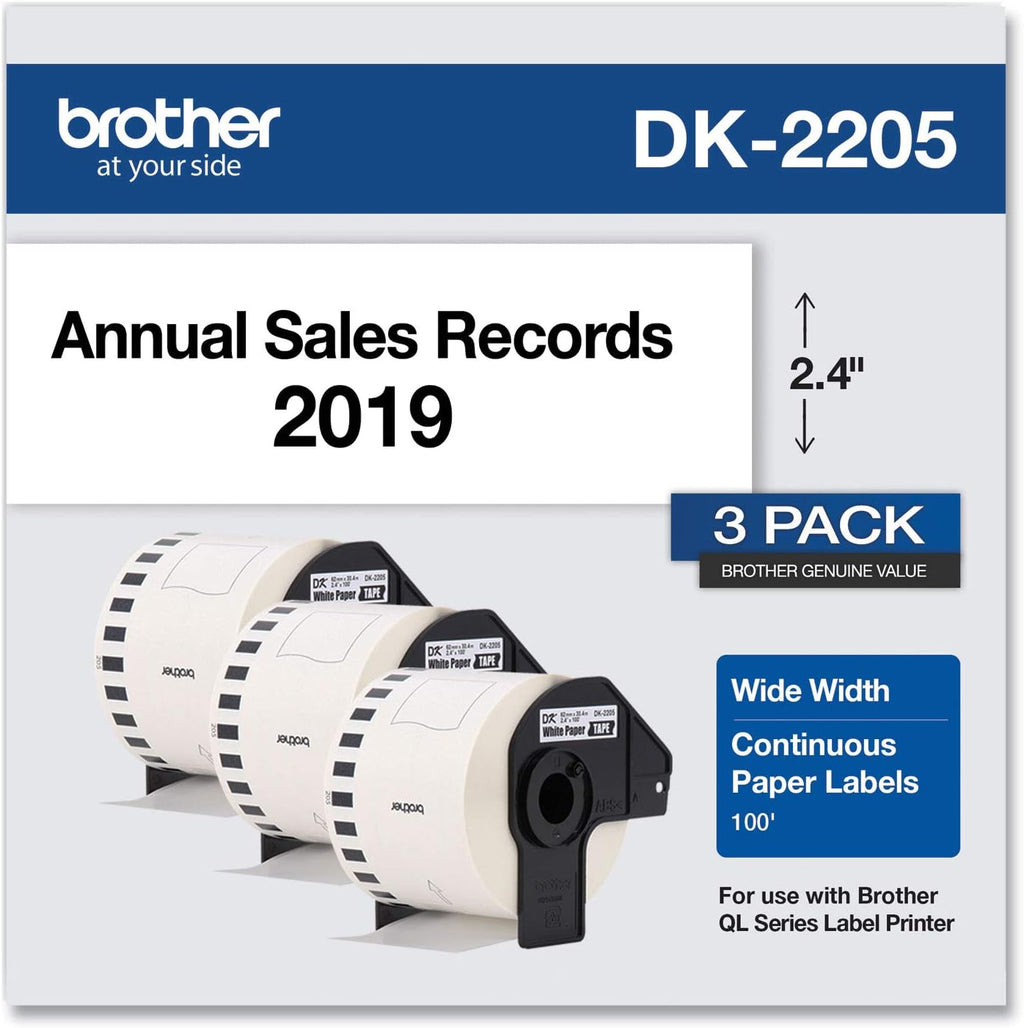 Continuous Paper Label Roll, 2.4” x 100 Feet, 3 Rolls, White U919