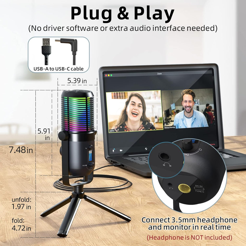 RGB Gaming USB Condenser Microphone with Tripod Stand, Pack of 2 K6468