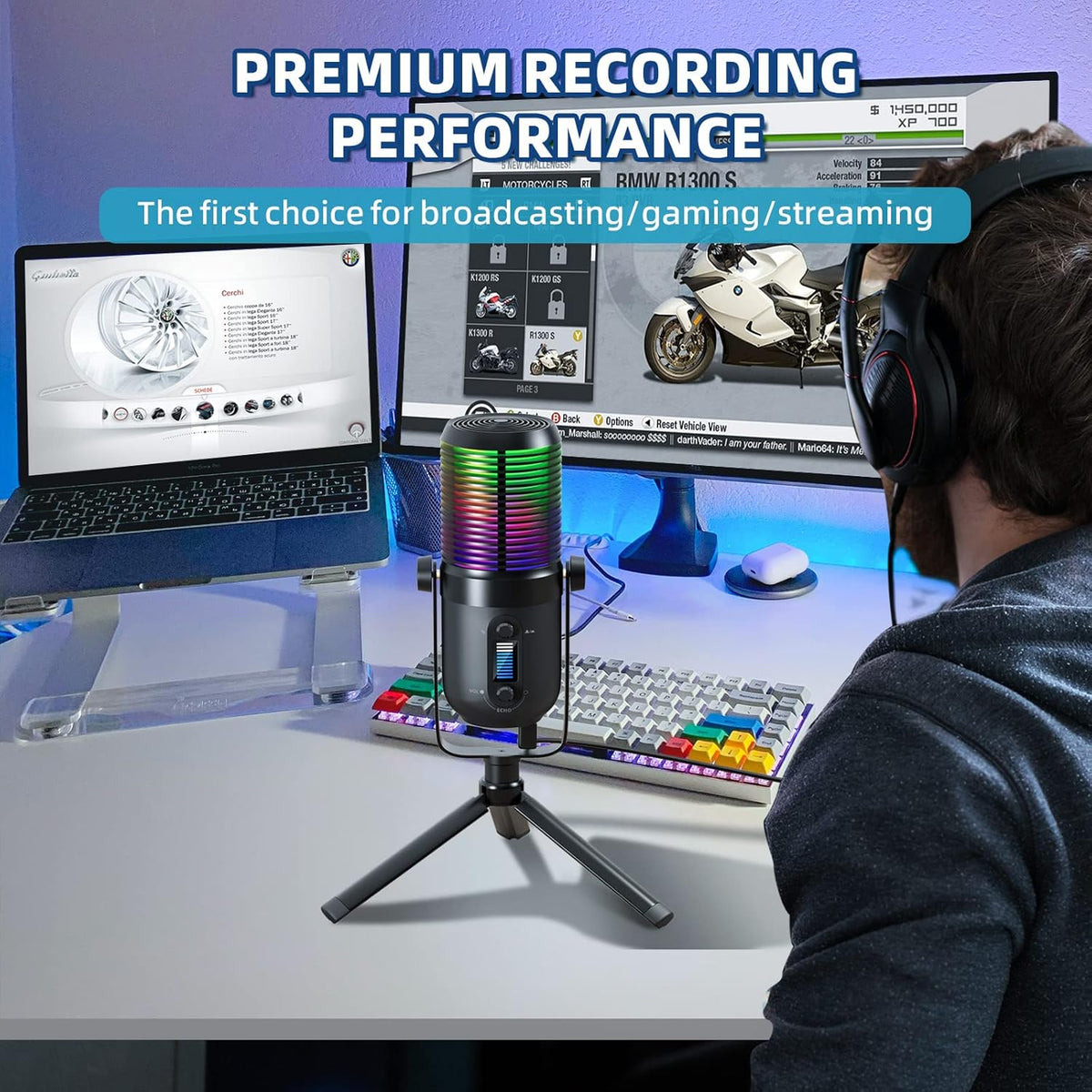 RGB Gaming USB Condenser Microphone with Tripod Stand, Pack of 2 K6468