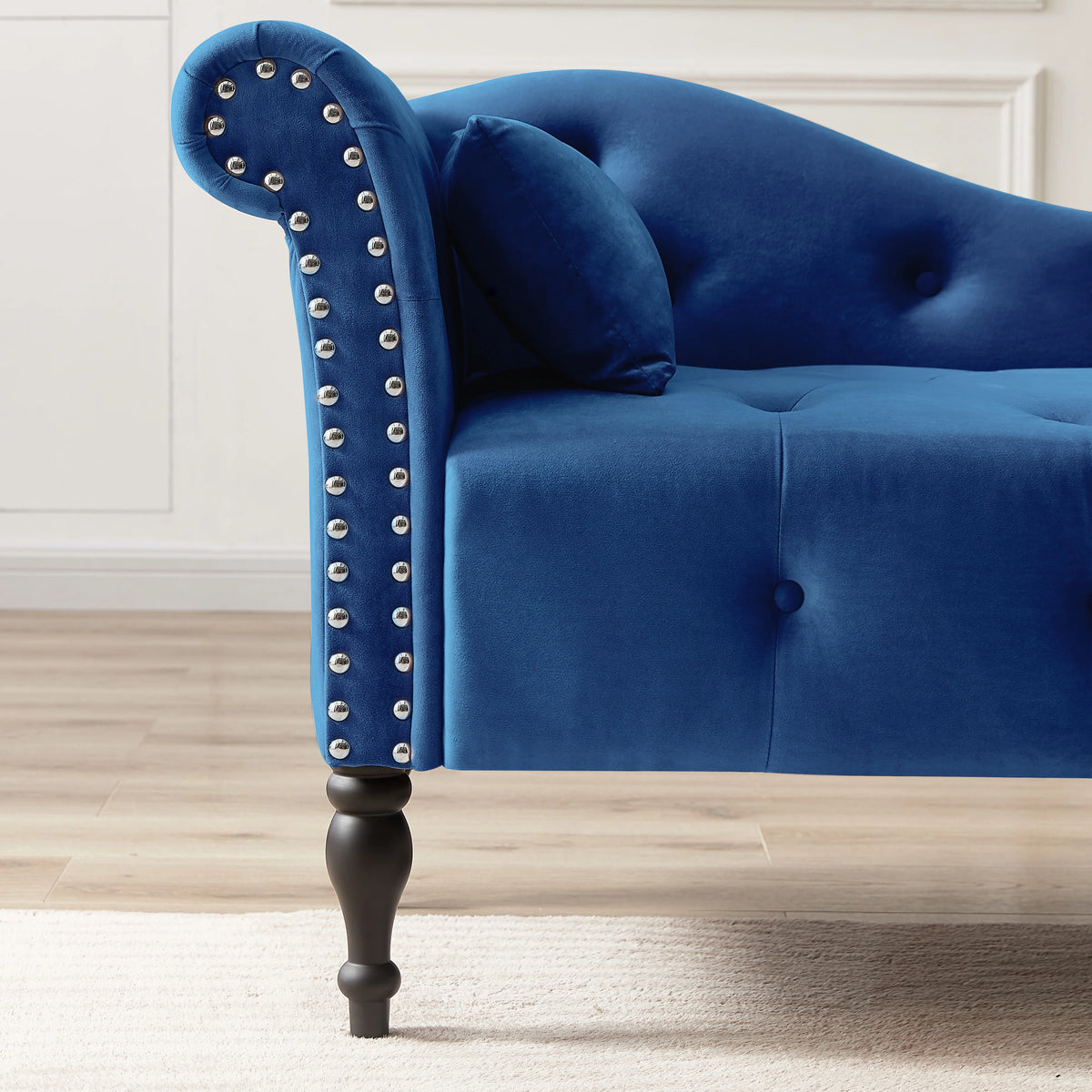 Blue Upholstered Chaise with Accent Pillow S3259