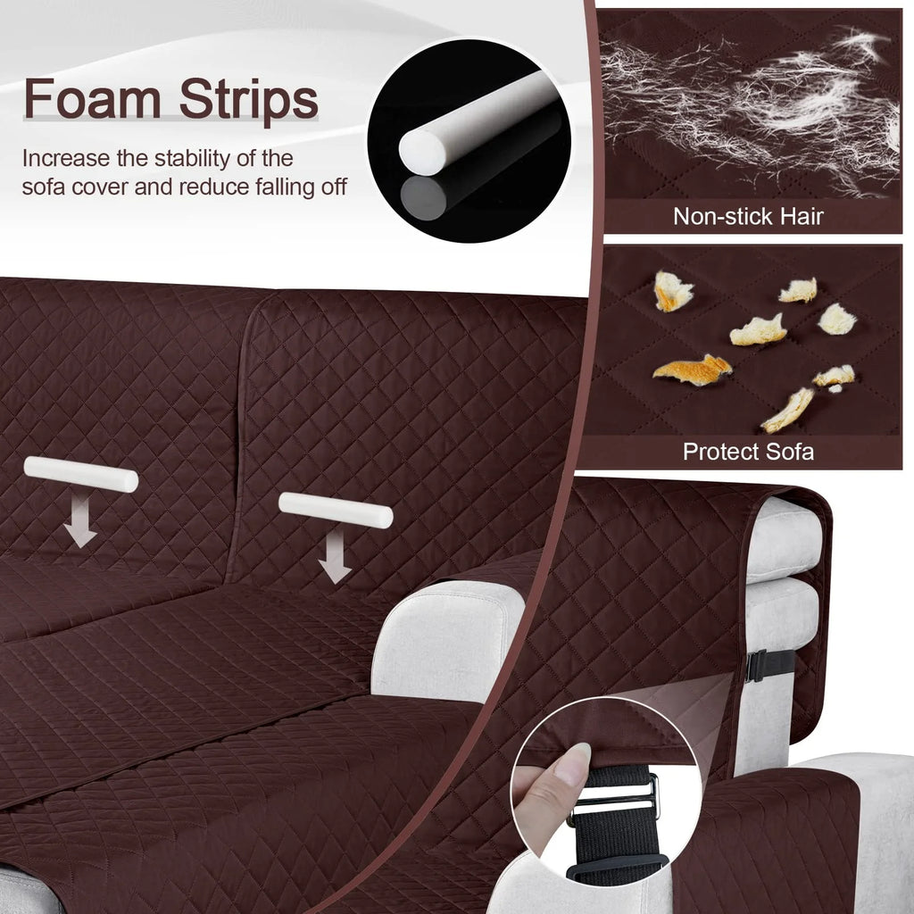 Large/Chocolate Waterproof L Shaped Sofa Covers 3pcs U6791