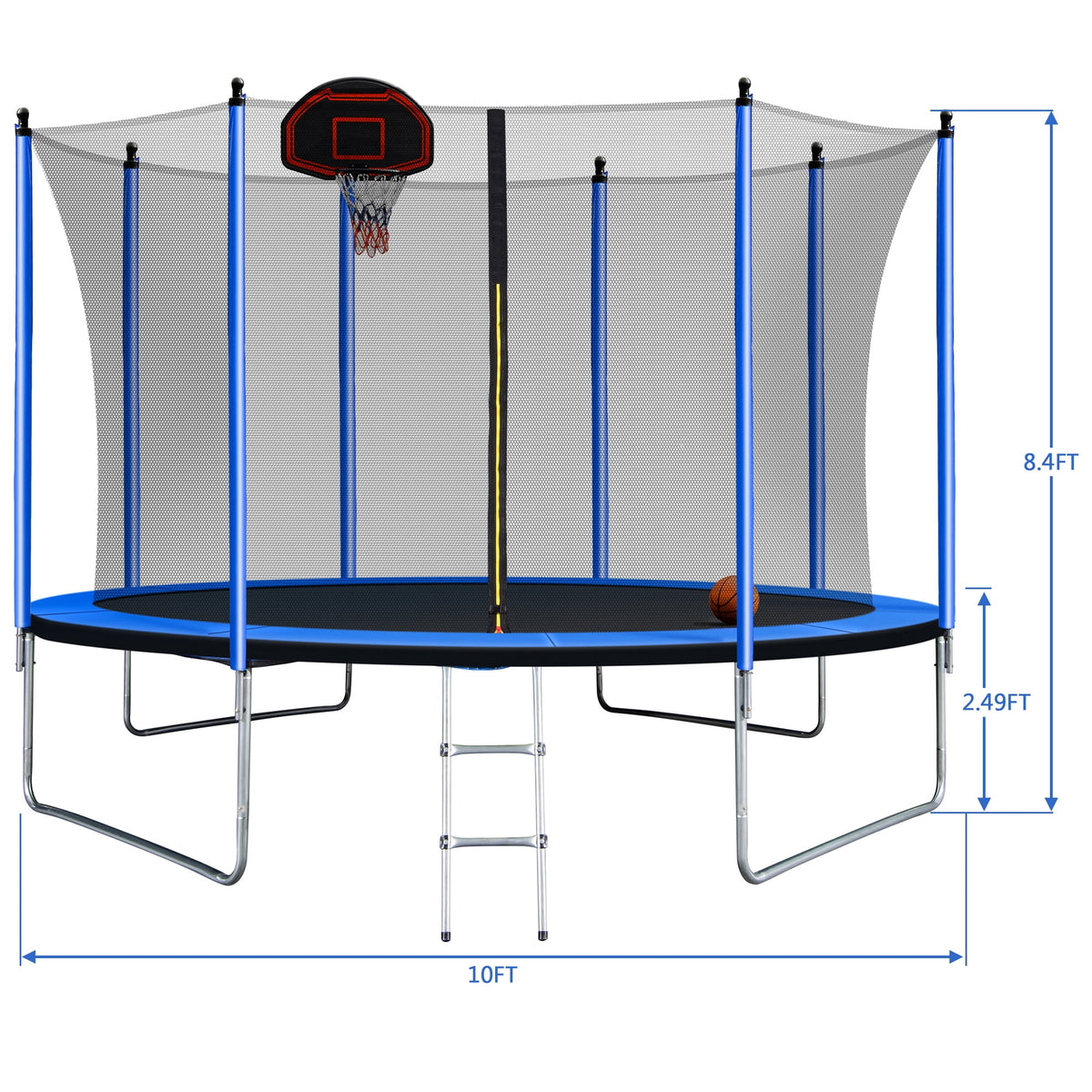 Blue 10FT Trampoline with Basketball Hoop and Ladder J254