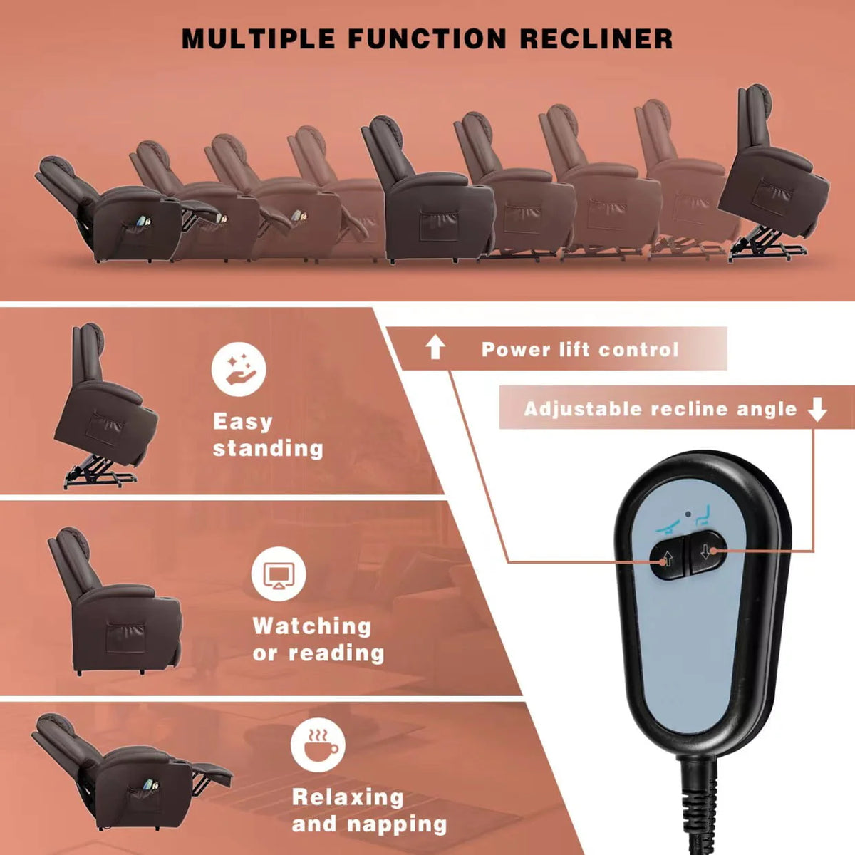 Black Faux Leather Power Lift Recliner I511