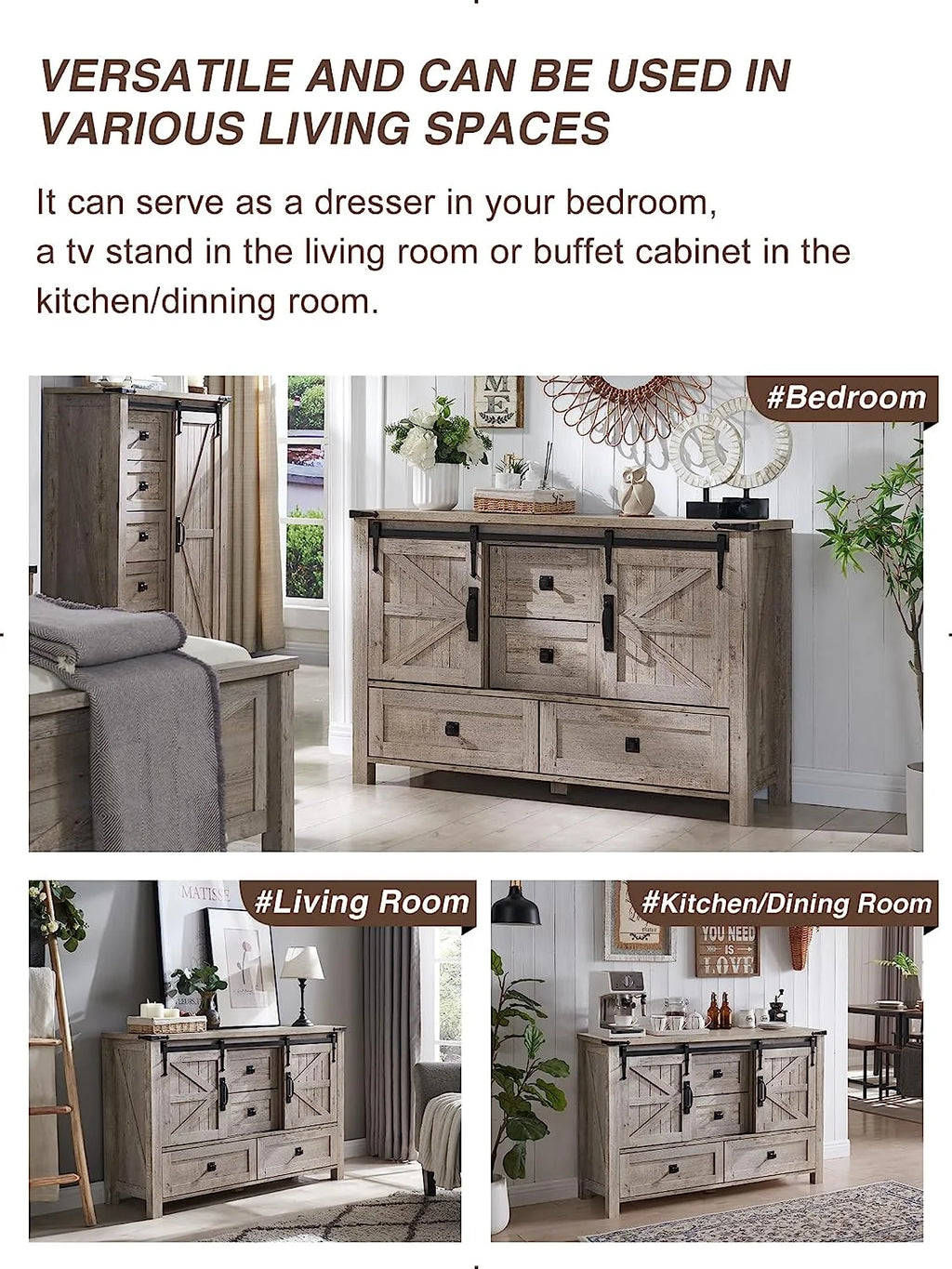 White 4 Drawer Dresser with Barn Door T157040