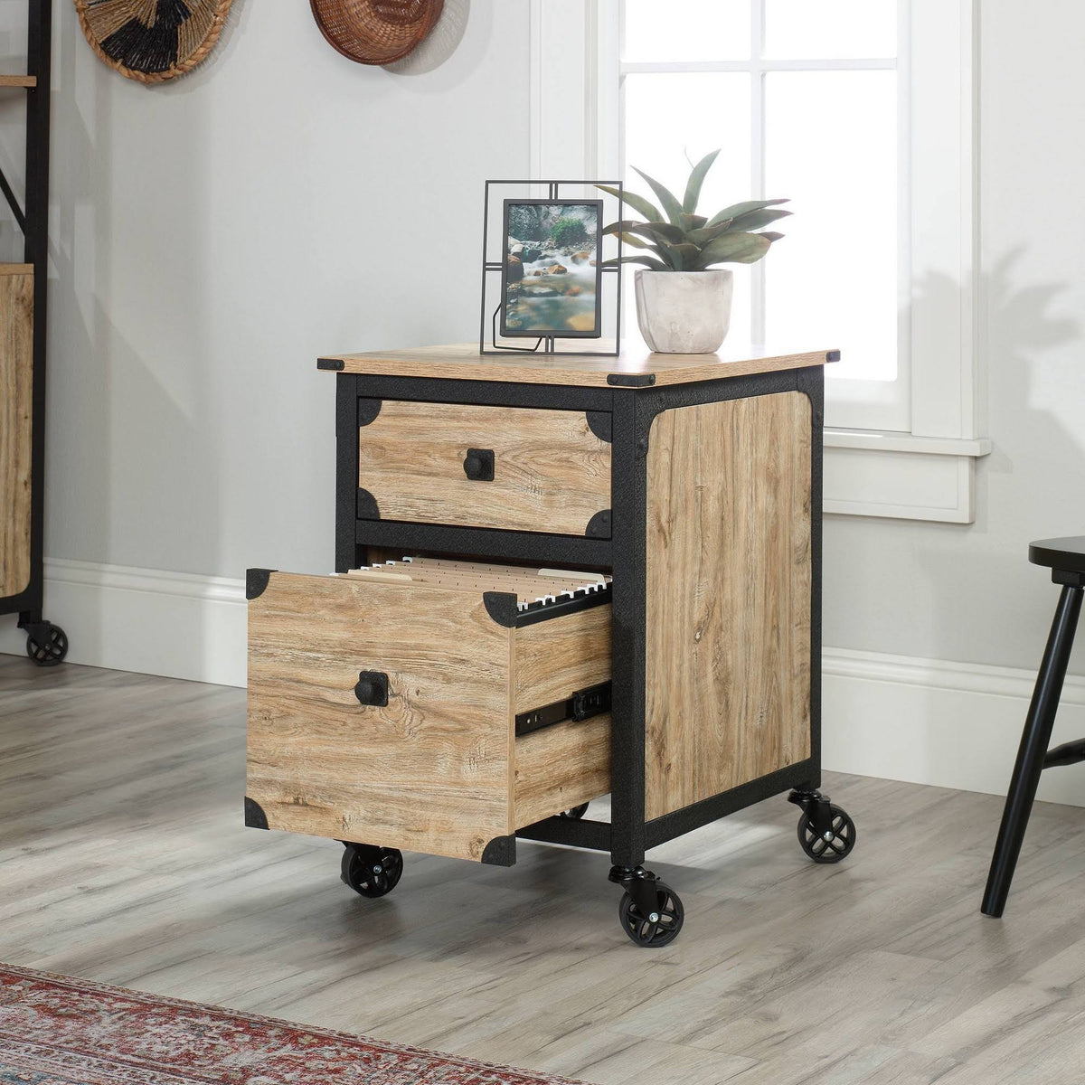 Metal & Wood Rolling Pedestal File Cabinet S58573