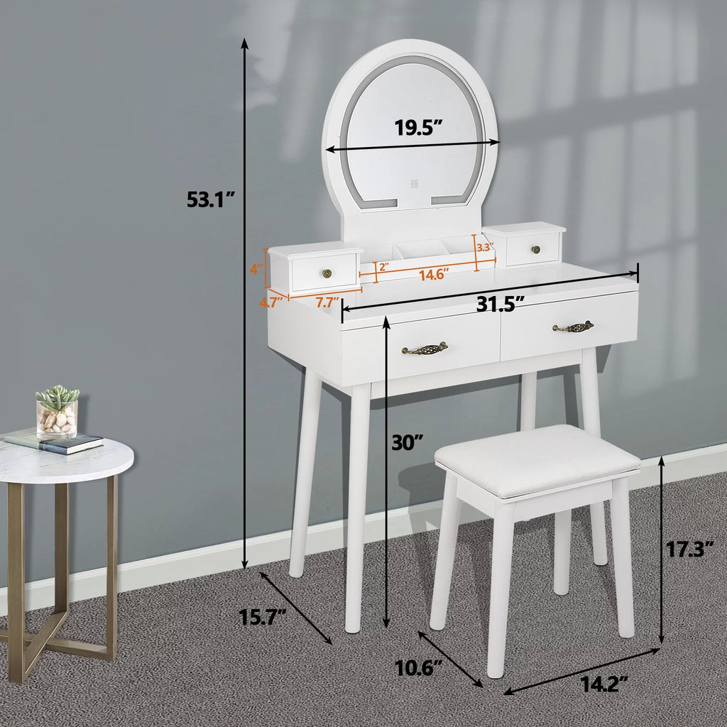White Vanity Table Set with Lighted Mirror and 4 Drawers R289896