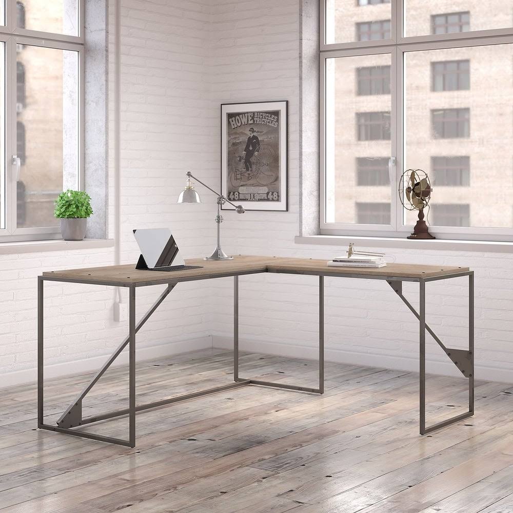 62W L Shaped Industrial Desk in Restored Gray H756924