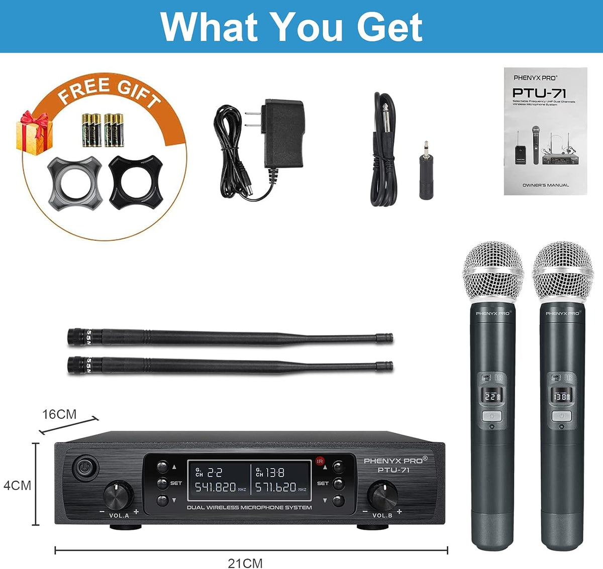 Wireless Microphone System, Dual Channel Cordless Mic Set with 2 Handhelds W4020