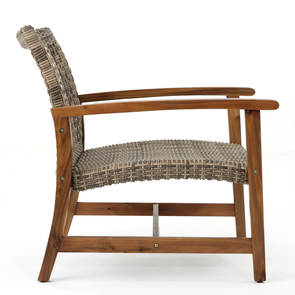Mid Century Wicker Club Chairs with Acacia Wood Frame, Grey J794556