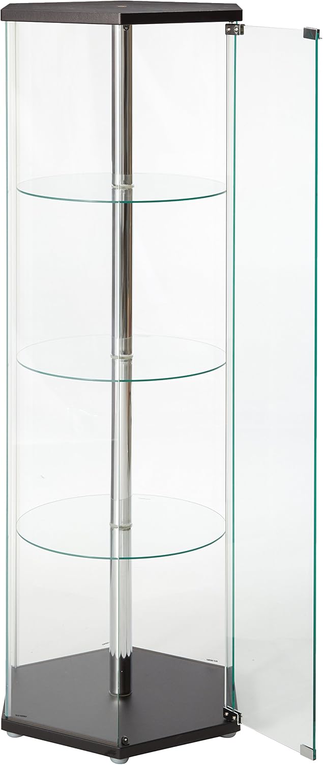 Hexagon Shaped Curio Cabinet Black and Clear L137093